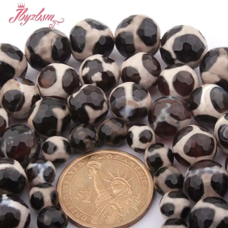 8 10 12 мм круглый гранёный черный в полоску Футбол дзи агатовый камень бусины для