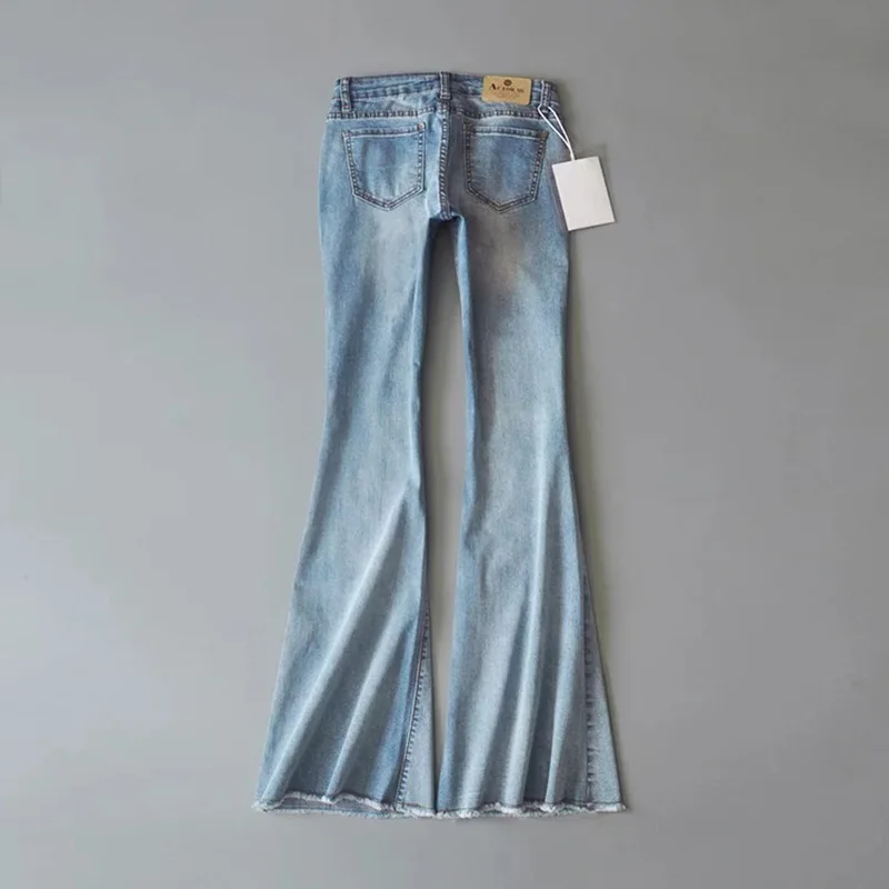 Винтажные джинсовые расклешенные брюки женские джинсы с заниженной талией
