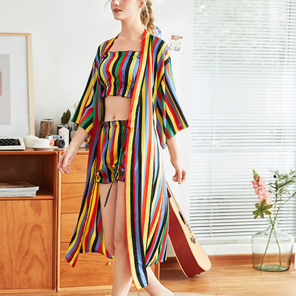 Для женщин имитация шелка Пижама сексуальное нижнее белье Банный халат банный