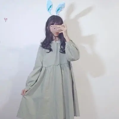 Женское мягкое японское кружевное платье с шапкой Kawaii Bunny облегающее длинными