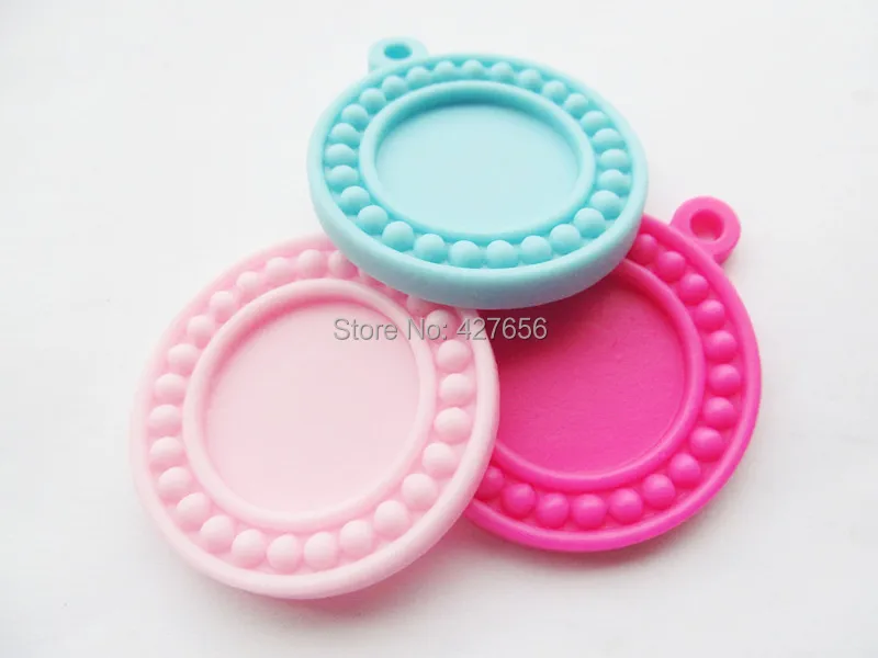 10pcs Pink/Hot Pink/Light Blue Flatback Resin Round Charm Finding Beads Border Base Setting Tray Bezel for 25mm Cabochon/Cameo | Украшения