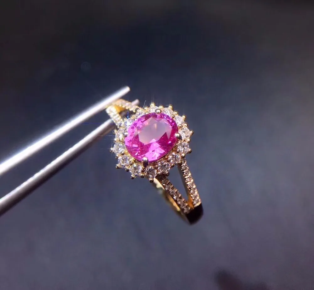 Настоящее чистое 18 К Золотое ювелирное изделие натуральный разогрев 1.13ct розовый падпарадша драгоценные камни-сапфиры сапфировые Бриллианты Женские кольца