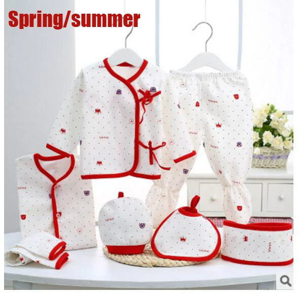 red summer Комплект одежды для малышей 0-3 месяцев, зимняя одежда для маленьких мальчиков, хлопковый спортивный костюм для новорожденных девочек, хлопковый комплект одежды, комплект для малышей из 5 предметов - Цвет: red summer