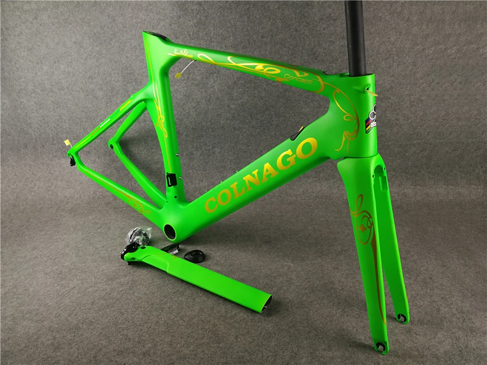 Зеленый Colnago концепция Топ карбоновая рама для велосипеда набор углеродных дорожных Рам BB386 Colnago руль Золотой логотип