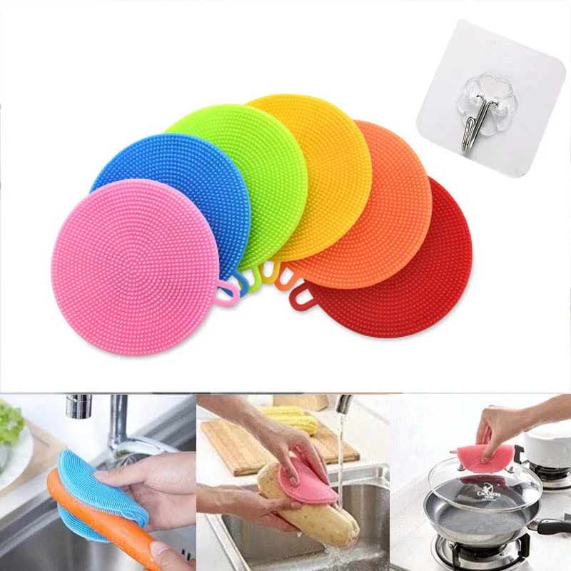 Multifunction Silicone Dish Bowl Scouring Pad Magic Wash Brushes Cleaning Washing Tool Kitchen with Suker Hook |