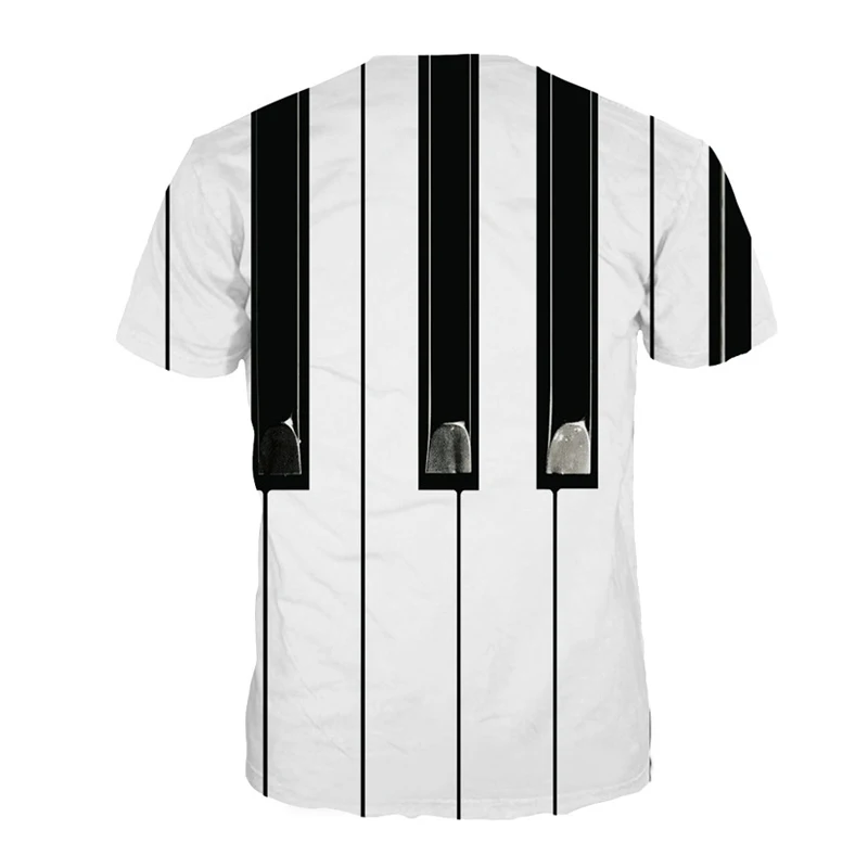 Мужская футболка с 3d принтом летняя коротким рукавом и забавным пианино черно