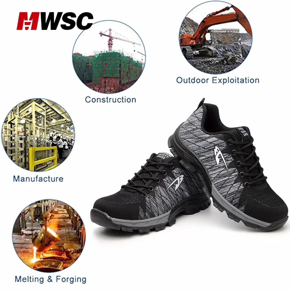 MWSC лето Человек безопасная обувь дышащая рабочая обувь для Для мужчин работы сетки сапоги Сталь носком Кепки защиты обувь конструкция обуви