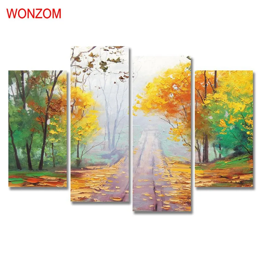 4 шт. Тихая кантри-роуд Холст Картина Абстрактная живопись дерево на холсте