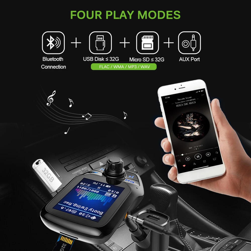 Onever Bluetooth 5,0 FM передатчик автомобильный модулятор Voiture MP3 радио плеер приемник двойной USB зарядное устройство QC3.0 без потерь музыка