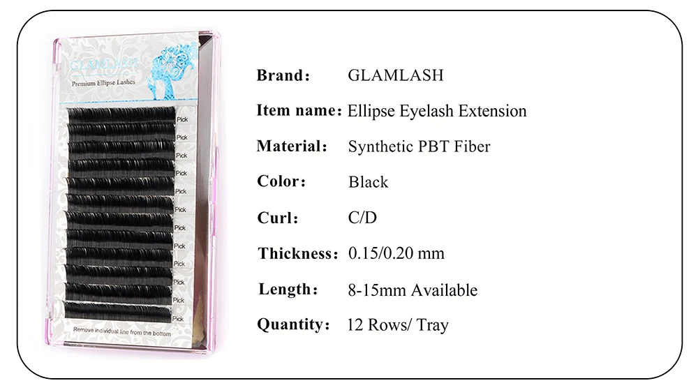 GLAMLASH Индивидуальные Накладные плоские ресницы норковый эллипс натуральные ресницы для наращивания очень мягкие секущиеся ресницы для профессионалов
