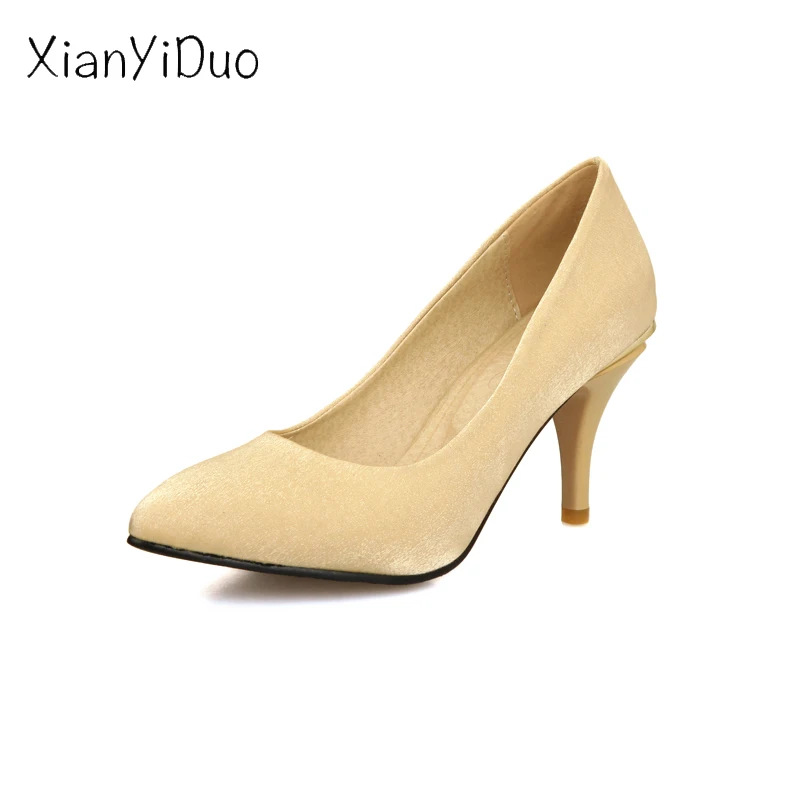 Xianyiduo/2018 весенне осенняя женская обувь туфли лодочки с острым носком на высоком