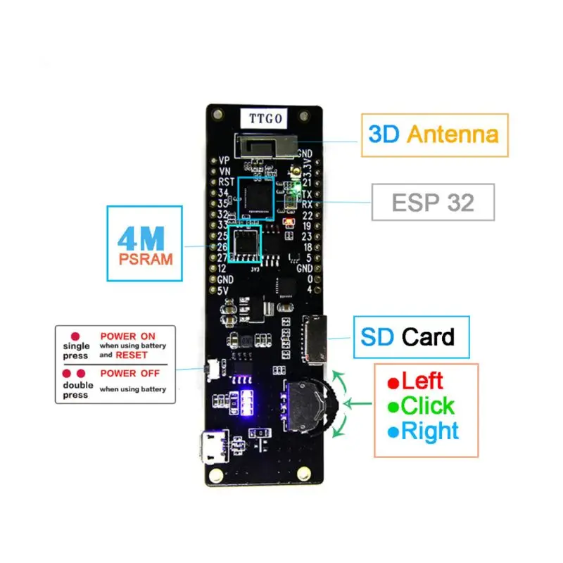 TTGO WiFi Bluetooth модуль 18650 Держатель аккумулятора 2A предохранитель ESP32 4 МБ SPI