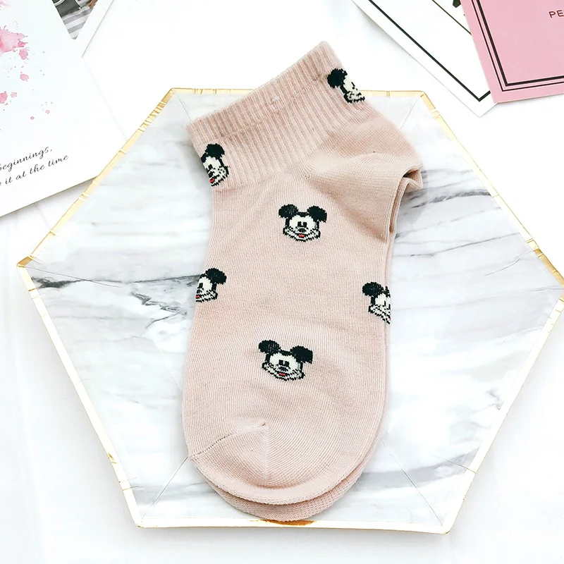 Socks for women New Mickey Head Print Candy Color Lady Cartoon Cotton Breathable Sweat Girls 1pair=2pcs | Женская одежда