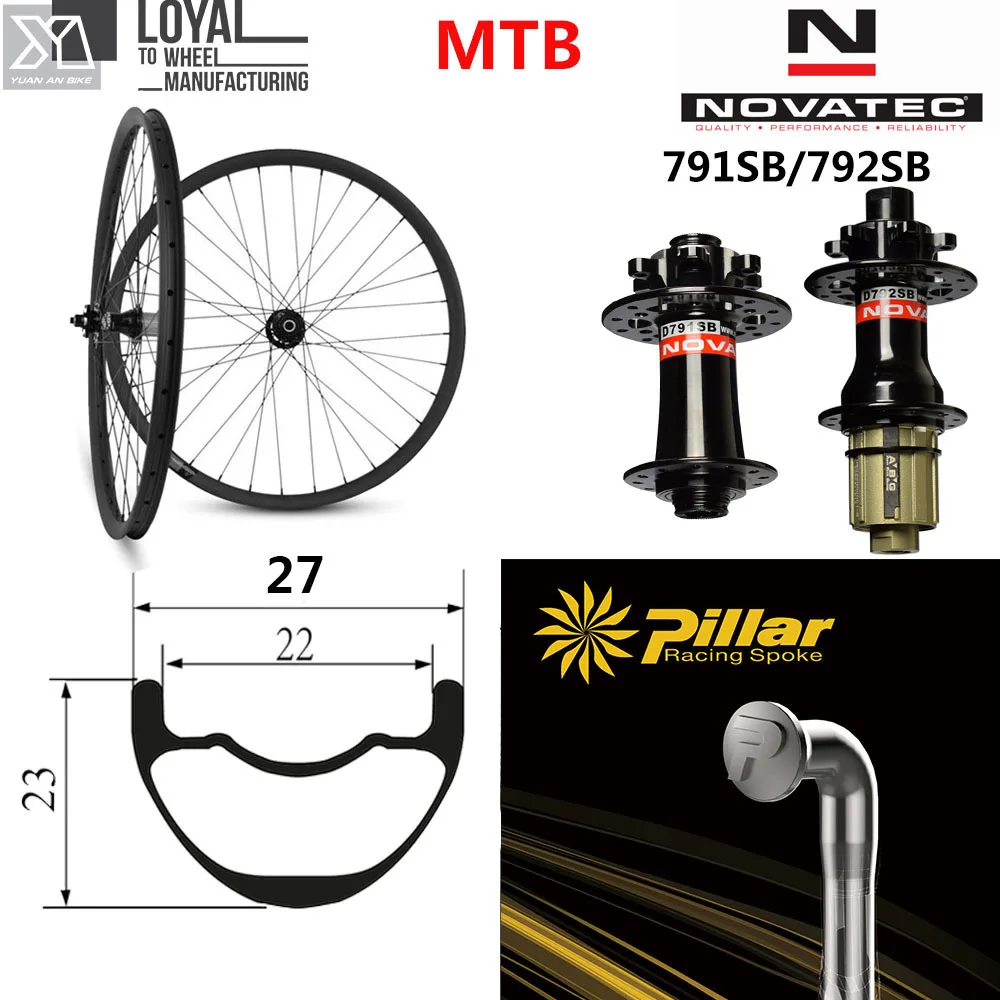 29er горный велосипед XC углеродное колесо 27*23 мм MTB Колесная пара без крючка Novatec D791SB
