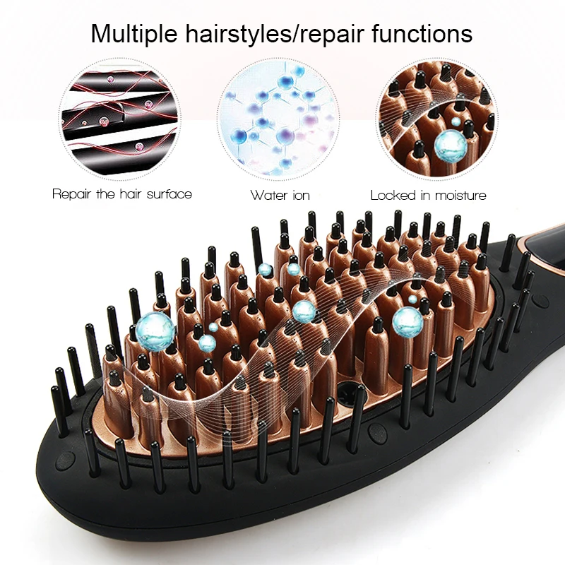 CSW Hair Sraightener Brush Comb Ionic Steam Curling Iron Straightening Brushing Perm Styler LED Display EU US |
