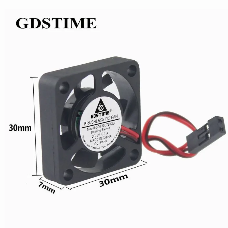 Gdstime 100 шт. 3 см 30 мм x 7 DC Бесщеточный Охлаждающий вентилятор 5 В 2Pin разъем Dupont
