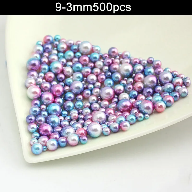 9-3mm 500pcs Разноцветные Круглые бусины с имитацией жемчуга без отверстий, бусины для рукоделия, изготовление для женщин, магазин - Цвет: 9-3mm 500pcs