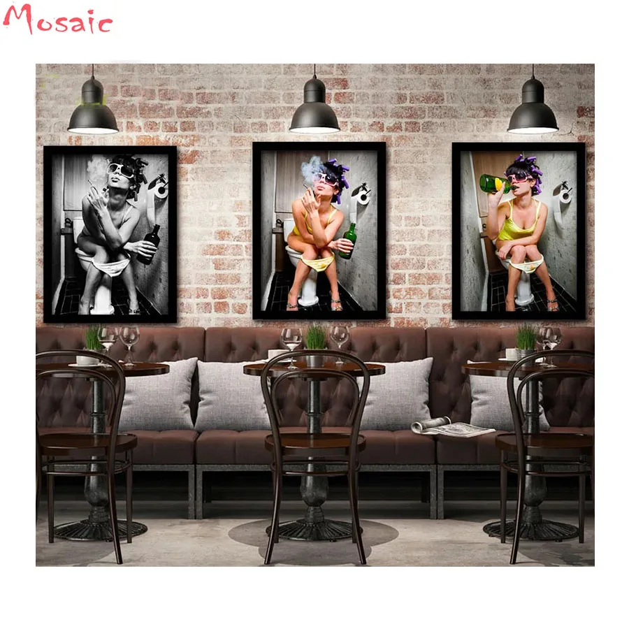 

3PCS diamond painting Toilet girl diamond embroidery sale full display cross-stitch kits diamond mosaic Bathroom Decoration arts