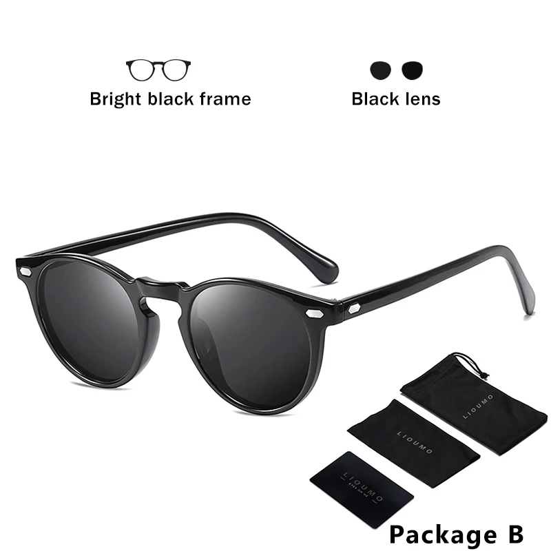 B-black-Bright black LIOUMO, дизайнерские, унисекс, ультралегкие, TR90, поляризационные солнцезащитные очки, для мужчин и женщин, для вождения, круглые, розовые, оттенки, винтажные, солнцезащитные очки, Gafas De Sol - Цвет линз: B-black-Bright black