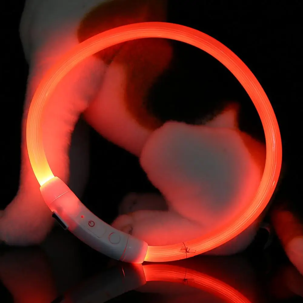 Регулируемый USB через зарядки модный ошейник светящийся для собак и животное ошейник перезаряжаемые светодиодные трубки мигает ночь собака ошейники светящиеся световой предметы безопасности домашние ошейник - Цвет: orange
