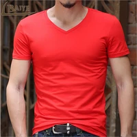summer cotton men t shirts classical 2017 short sleeve v neck solid color tight basic tshirt casual fitness men t shirts