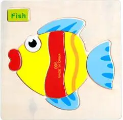 fish Монтессори метод животных деревянные головоломки мультфильм Tangram животные детские игрушки ребенок раннего образования игрушки головоломки доска - Цвет: fish