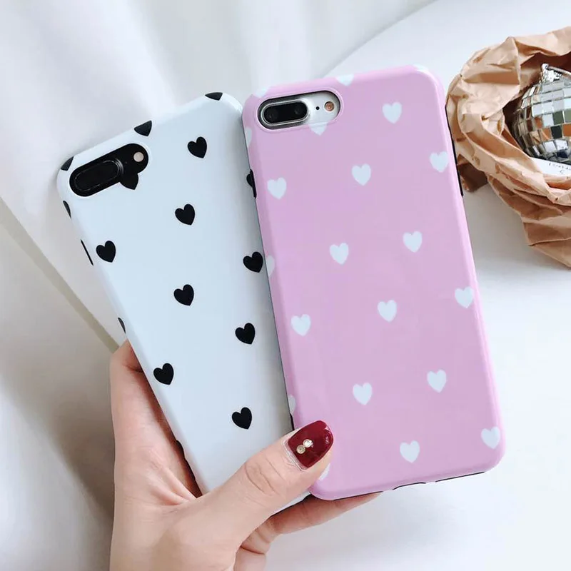 For iPhone 8plus Love Heart Soft case &amp Tempered Glass Screen film X 7 7Plus 8 6 6S 6Splus Retro Back cover |
