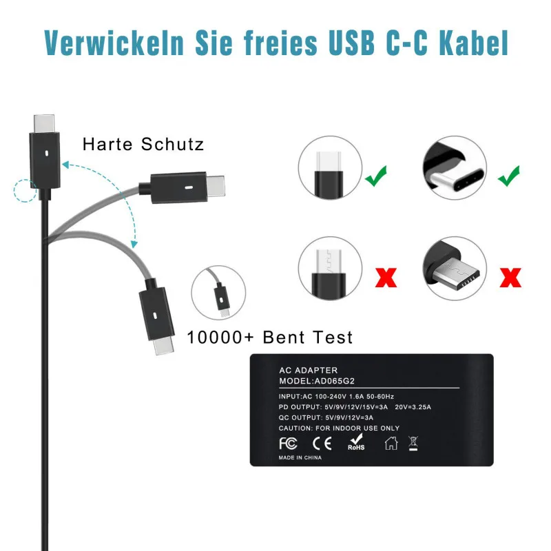USB Type C PD зарядное устройство с питанием 65 Вт портативное настенное адаптер для