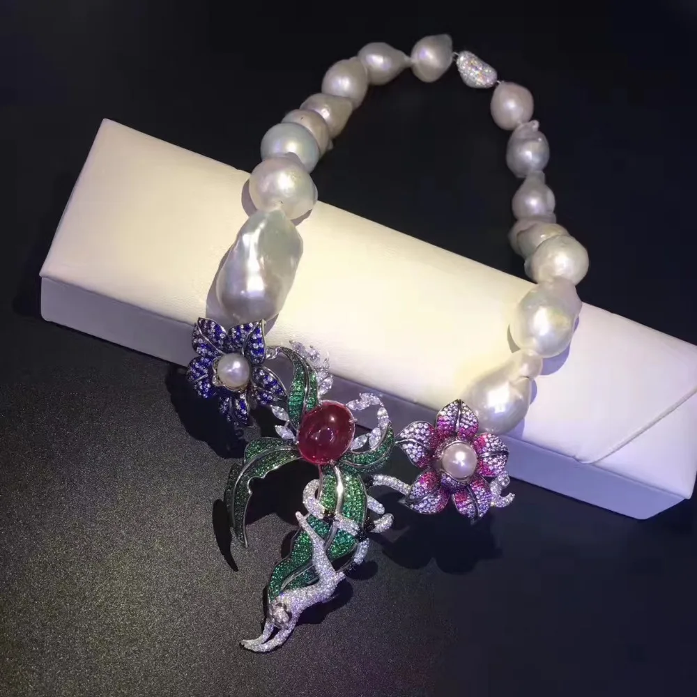 Барокко натуральный пресноводный жемчуг ожерелье из стерлингового серебра 925