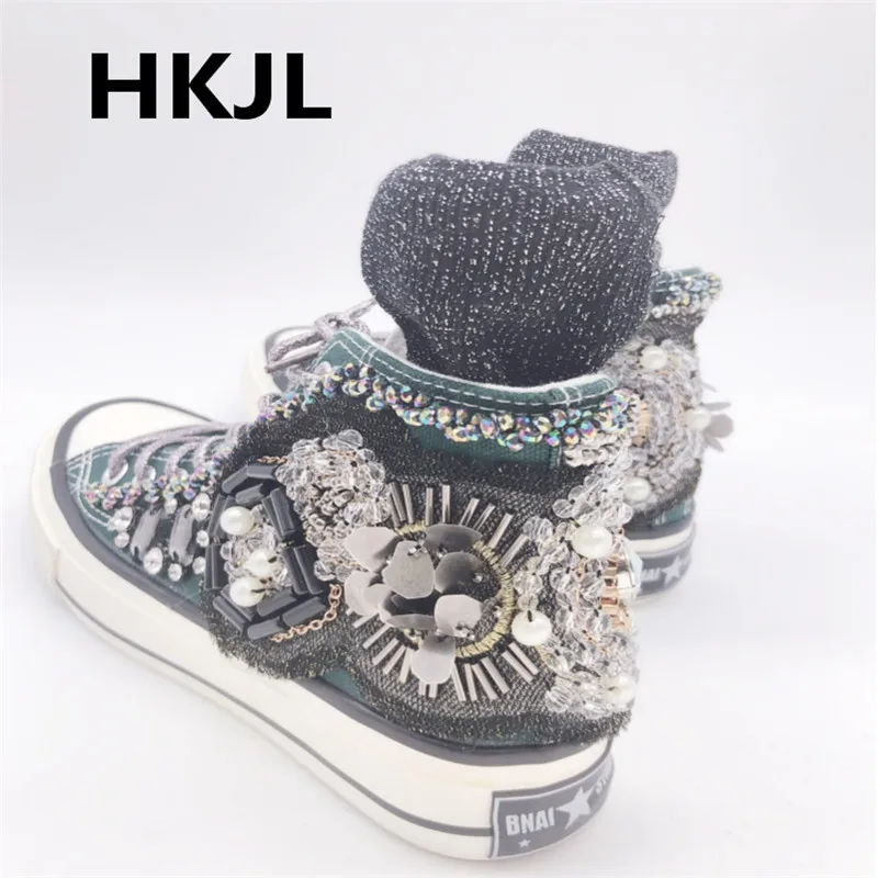 HKJL Тяжелая индустрия Изготовленная вручную горный хрусталь индивидуальность преувеличенные tide продукты увеличивают Повседневная парусиновая обувь - Цвет: 1