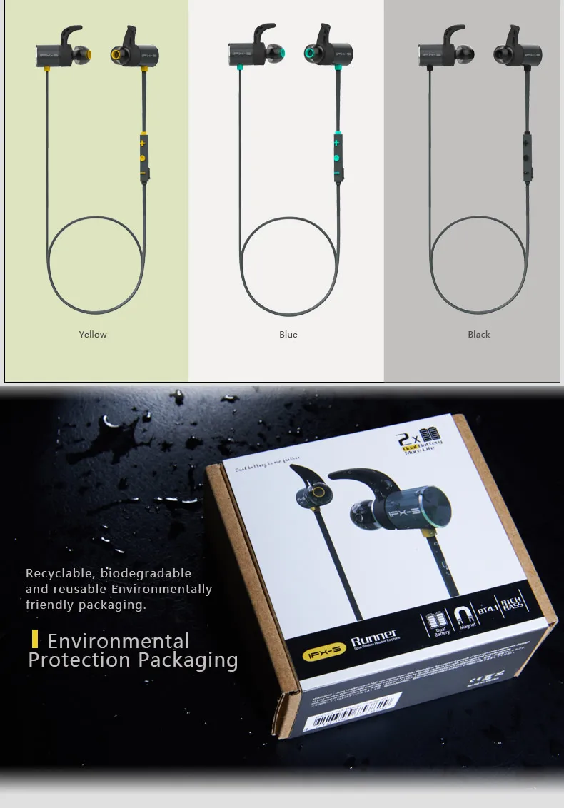 Bluetooth наушники Plextone BX343 с защитой класса IPX5 и двойным аккумулятором|earphones with