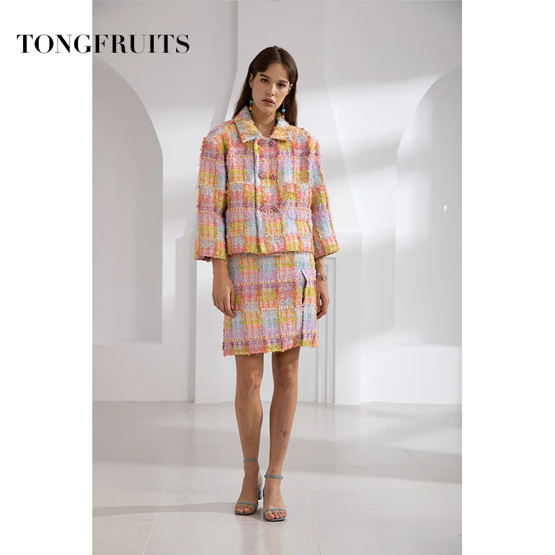 Женский 2 шт./компл. осенний Новый темпераментный клетчатый двубортный костюм с