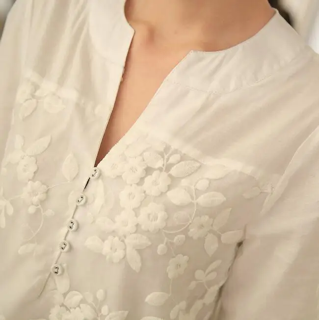 

2016 New Women Spring Casual Blouse Shirt Floral White Solid Tops Shirts Blusas Lace Tops Blouses
