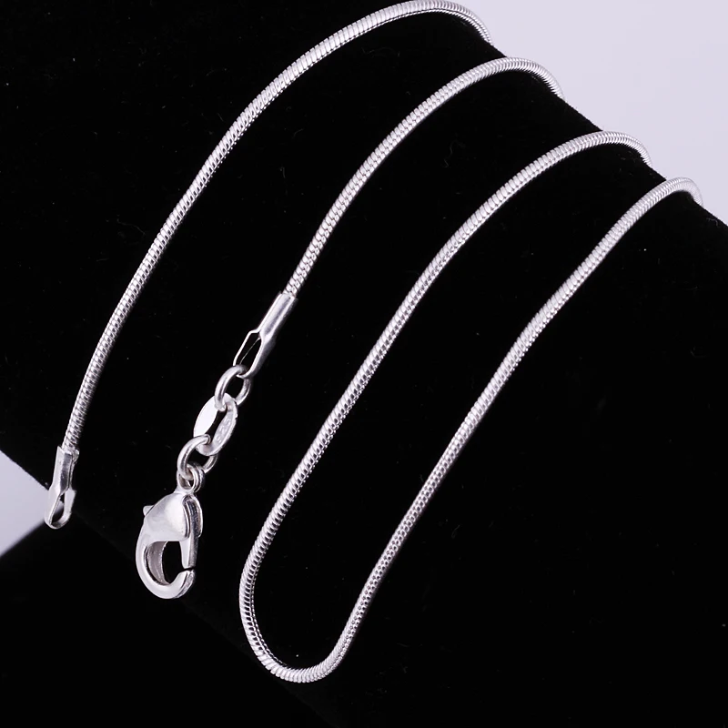 

Цепочка-змейка Серебряная Женская, 10 шт./лот, 1 мм Посеребренная цепь, ожерелья для женщин 16-30 дюймов