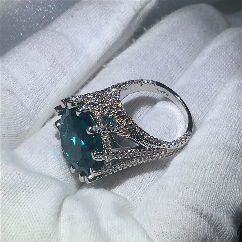 Choucong большой камень кольцо 15ct Синий Циркон Кристалл 925 серебро юбилей