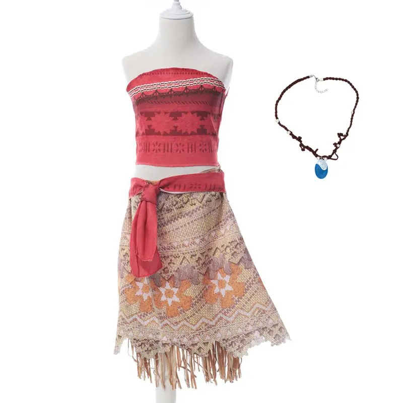 Dress Necklace VOGUEON/платья принцессы для девочек; летний маскарадный костюм для девочек «Моана»; детский пляжный костюм без рукавов; комплект из 2 предметов; Детские вечерние платья «Моана» - Цвет: Dress Necklace
