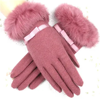 G040 Rubber Red YRRETY, кружевные, с бантом-бабочкой, женские, новые, зима-осень, теплые, из искусственного кроличьего меха, шерстяные перчатки, женские, для девушек, перчатки, аксессуары рукавички - Цвет: G040 Rubber Red