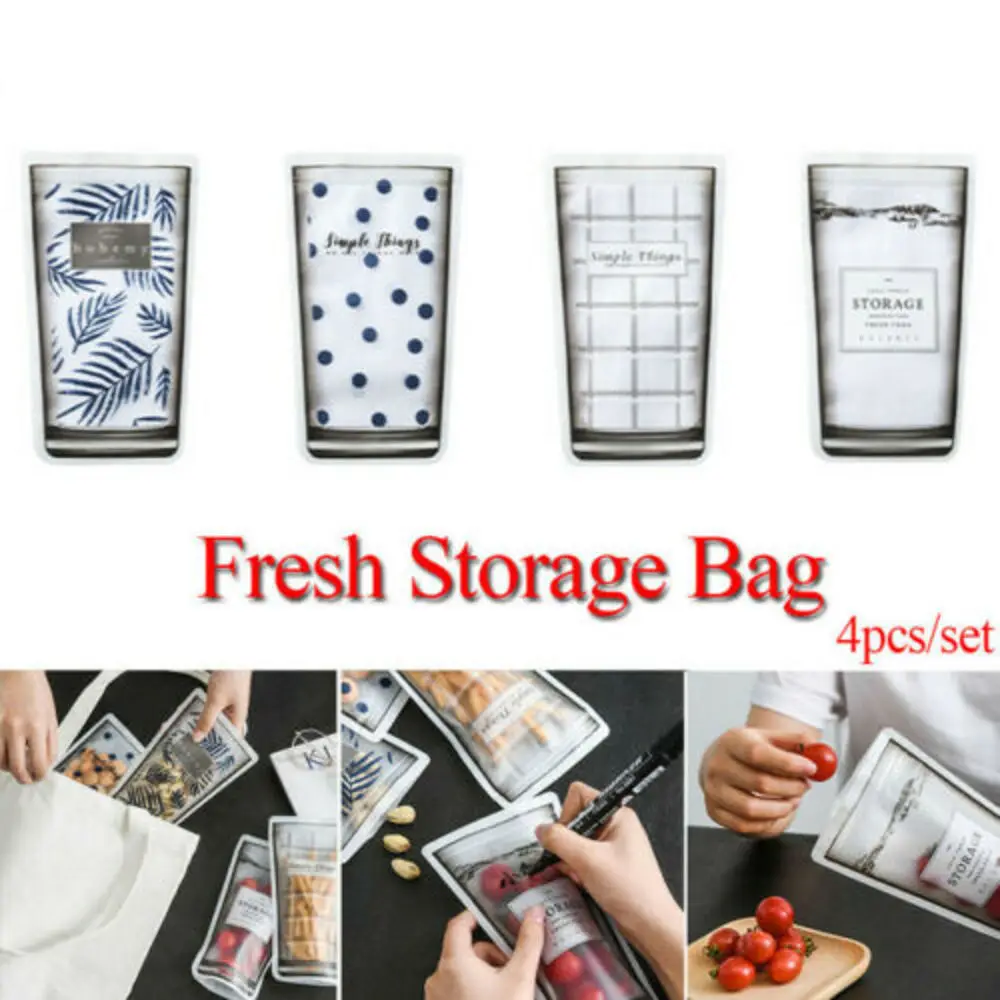 4 шт. силиконовые пакеты для сохранения свежести продуктов|Целлофановые и