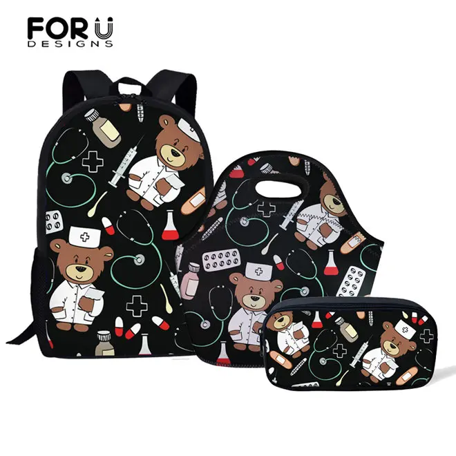 YQ1026 FORUDESIGNS/мультяшный медведь узор с изображением сиделки рюкзак для школьников Набор детских школьных сумок для девочек-подростков школьные сумки - Цвет: YQ1026