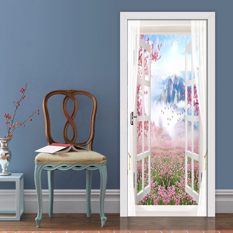 3D стикер на стену, дверь, пейзаж, за окном, обои для гостиной, спальни, домашний декор, паста, ПВХ, самоклеющиеся, водонепроницаемые, 3D Фреска