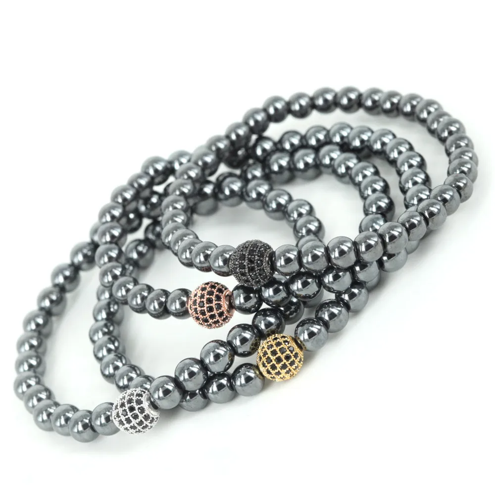 Новинка 2016 распродажа 6 мм гематитовый браслет золотого цвета латунный микро