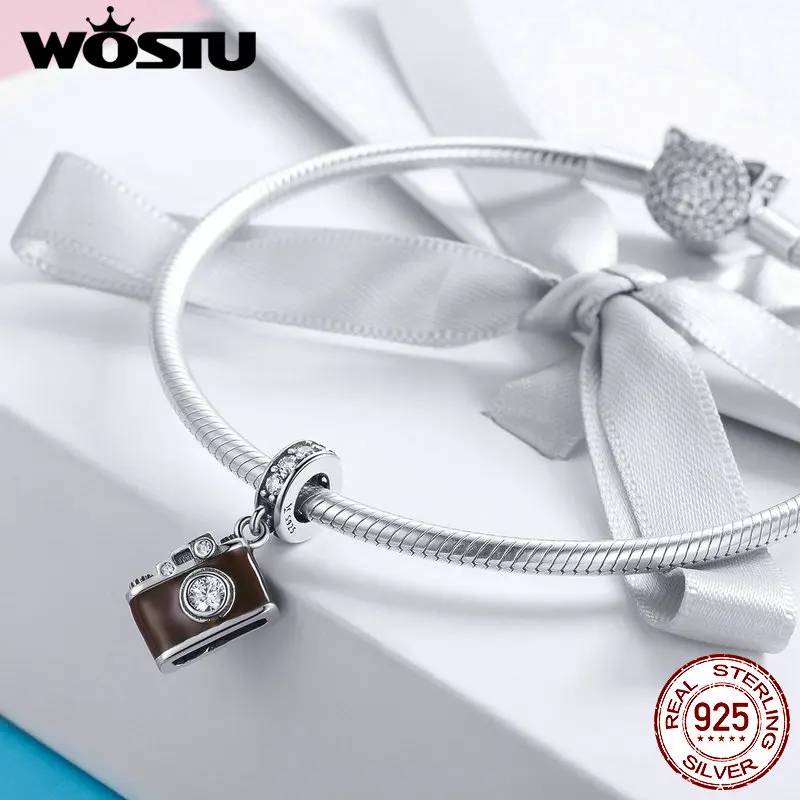 WOSTU, Новая мода, 925 пробы, серебро, изображение камеры, бусины, шарм, подходит для браслета и ожерелья, уникальные ювелирные изделия, классический подарок DXC953