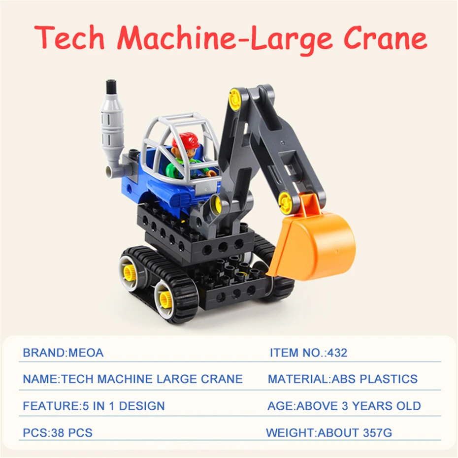 MEOA 5в1 38 шт. большие строительные блоки серии Technic Engieering Machine-большой кран кубики Moc Инженерная модель грузовика детская игрушка