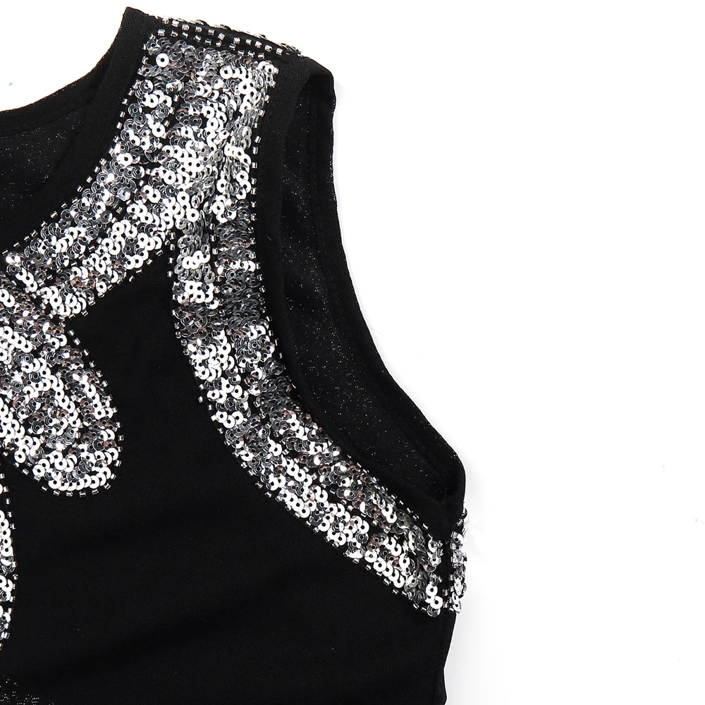 Эластичное маленькое черное платье миди Vestido женское винтажное с бусинами и
