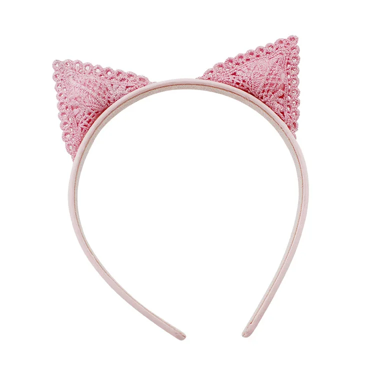 

Fashion Cute Pink Corchet 3D Cat Ears Hairbands Solid Kawaii Animal Ears Newborn Soft Lace Headbands PrincessHair Accessories