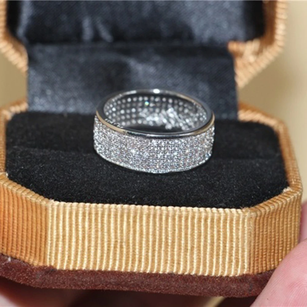 Luxury 5 Rows FAshion Rings Unisex Pave Rhinestone Inlay Finger Women Men Shiny Silver Plated Bride Wedding Jewelry | Украшения и