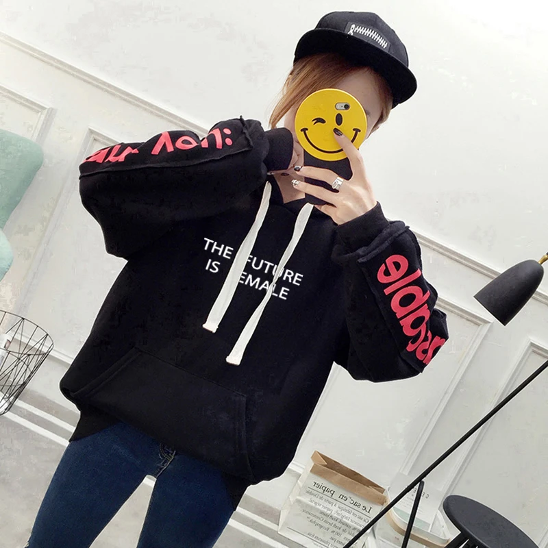 DOMI Новый Harajuku для женщин толстовка осень и зима новые толстые теплые бархатные