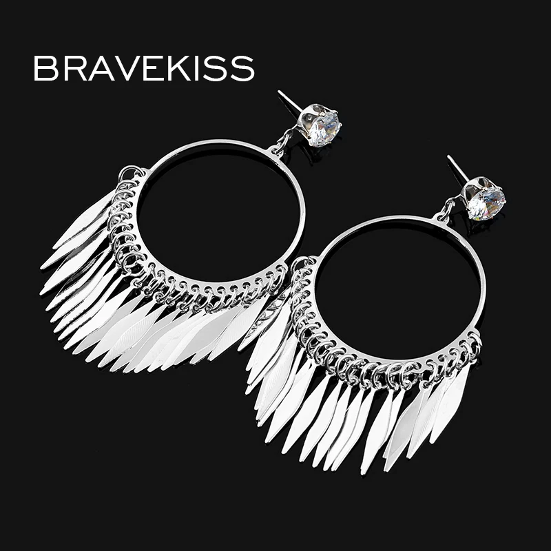 Bravekiss Винтаж eetal листьев кисточкой Серьги для Для женщин кубического циркония
