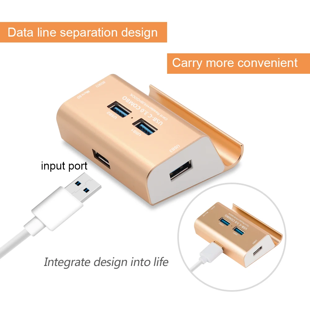 Новый алюминиевый USB-C 3 0 концентратор с портами концентратор/док-станция/TF SD