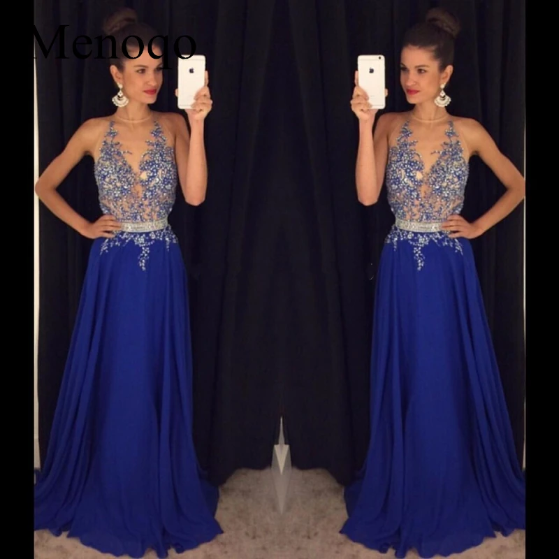 1191 W vestido de festa longo отделанное бисером блестящее ярко синий длинный Пром